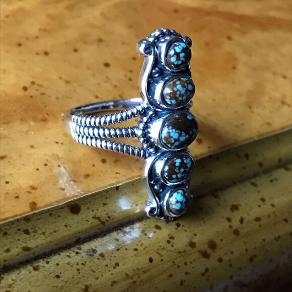 Natural Royston Blue Horizon Turquoise Sterling Silver Ring Size 8 - Picture 8 of 9